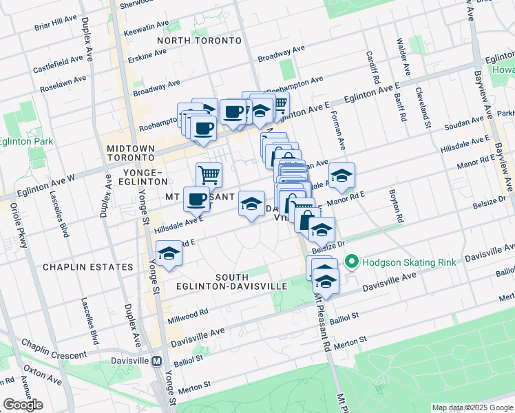 map of restaurants, bars, coffee shops, grocery stores, and more near in Toronto