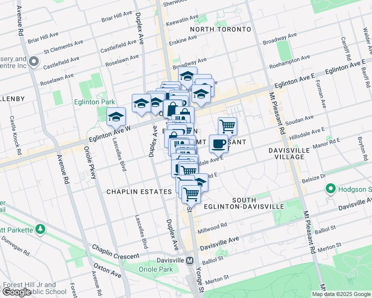 map of restaurants, bars, coffee shops, grocery stores, and more near in Toronto