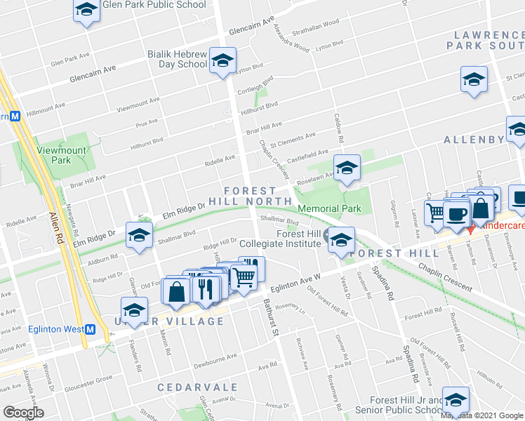 map of restaurants, bars, coffee shops, grocery stores, and more near in Toronto
