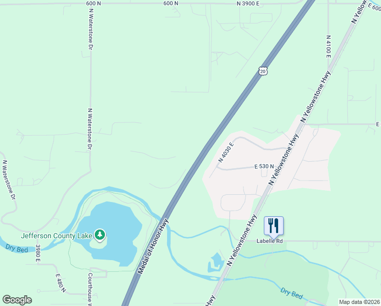 map of restaurants, bars, coffee shops, grocery stores, and more near 527 North 4030 East in Rigby