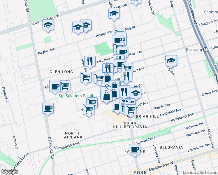 map of restaurants, bars, coffee shops, grocery stores, and more near 50 Wingold Avenue in Toronto
