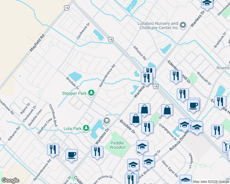 map of restaurants, bars, coffee shops, grocery stores, and more near 74 Bucksaw Street in Brampton