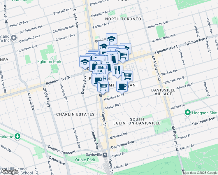 map of restaurants, bars, coffee shops, grocery stores, and more near in Toronto
