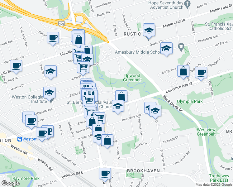 map of restaurants, bars, coffee shops, grocery stores, and more near 23 Blackstone Street in Toronto