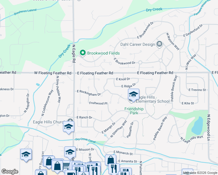 map of restaurants, bars, coffee shops, grocery stores, and more near 1214 North Macaile Way in Eagle