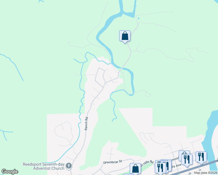 map of restaurants, bars, coffee shops, grocery stores, and more near 777 Evergreen Loop in Reedsport