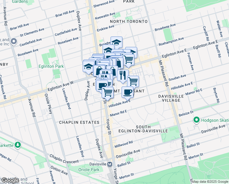 map of restaurants, bars, coffee shops, grocery stores, and more near in Toronto