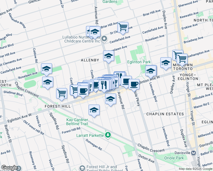 map of restaurants, bars, coffee shops, grocery stores, and more near in Toronto