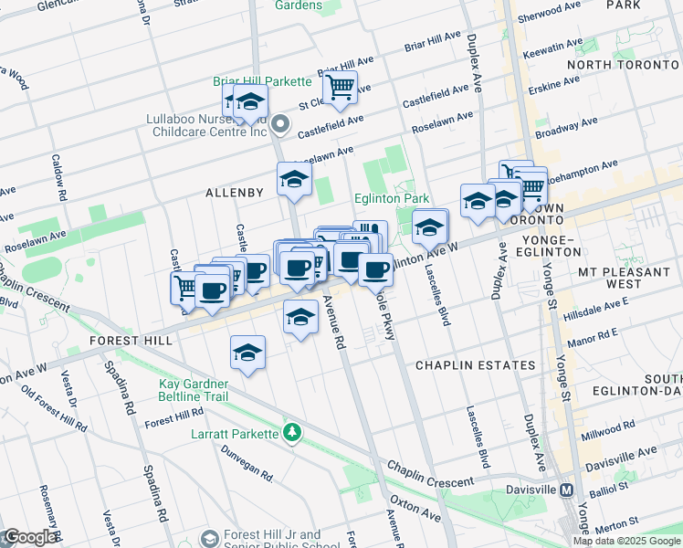 map of restaurants, bars, coffee shops, grocery stores, and more near in Toronto