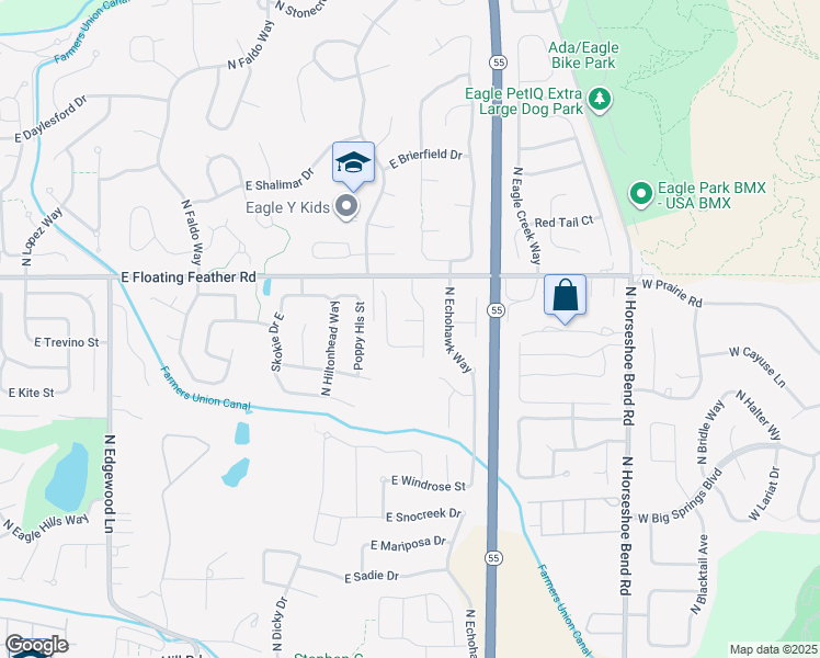map of restaurants, bars, coffee shops, grocery stores, and more near 2517 East Alpomado Court in Eagle