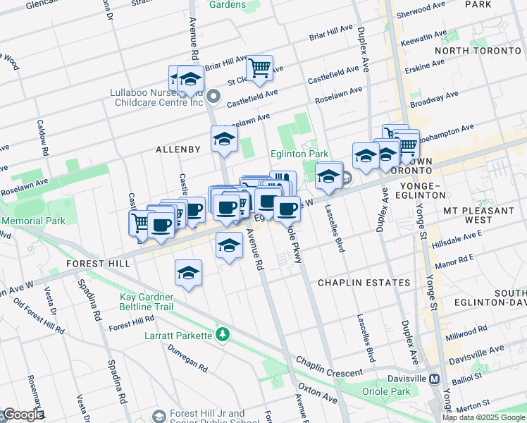 map of restaurants, bars, coffee shops, grocery stores, and more near in Toronto
