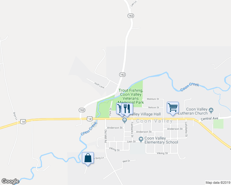 map of restaurants, bars, coffee shops, grocery stores, and more near Wisconsin 162 in Coon Valley