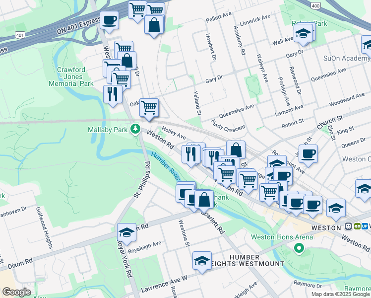 map of restaurants, bars, coffee shops, grocery stores, and more near in Toronto