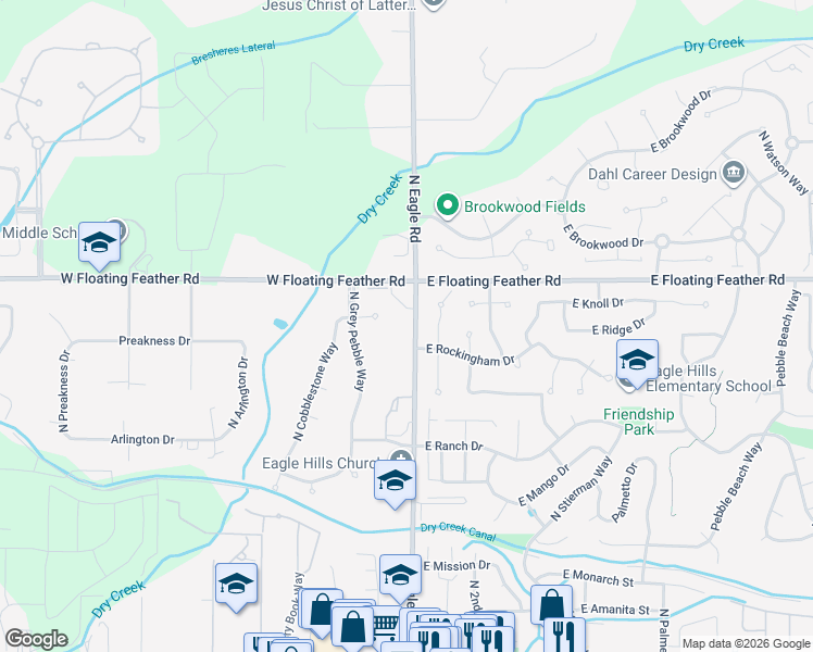 map of restaurants, bars, coffee shops, grocery stores, and more near 1151 North Caledonia Place in Eagle