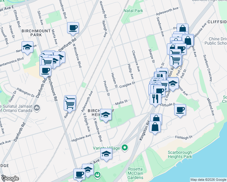 map of restaurants, bars, coffee shops, grocery stores, and more near in Toronto