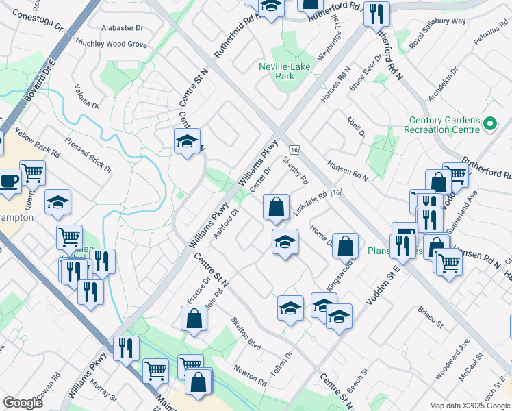 map of restaurants, bars, coffee shops, grocery stores, and more near 4 Carter Drive in Brampton