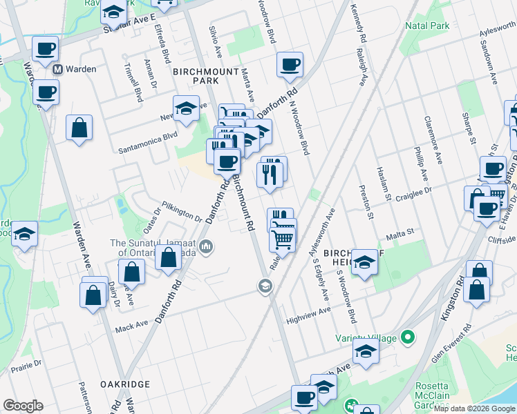 map of restaurants, bars, coffee shops, grocery stores, and more near in Toronto