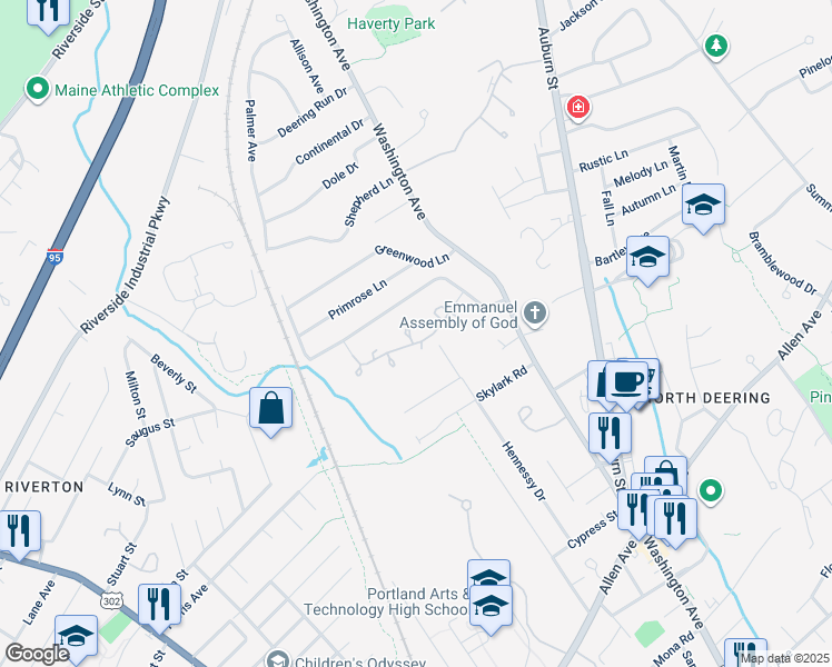 map of restaurants, bars, coffee shops, grocery stores, and more near 114 Regan Lane in Portland