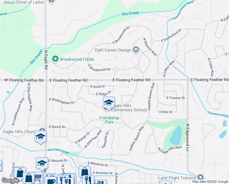 map of restaurants, bars, coffee shops, grocery stores, and more near 731 E Ridge Dr in Eagle