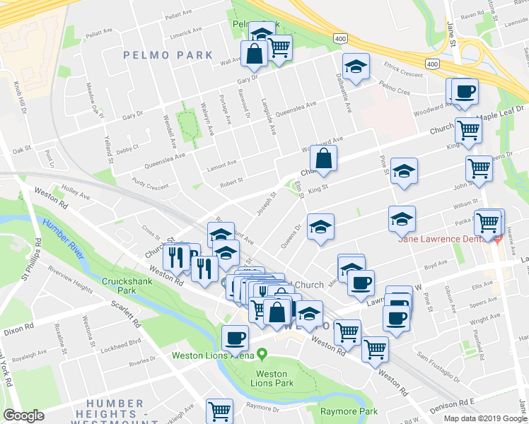 map of restaurants, bars, coffee shops, grocery stores, and more near 25 Joseph Street in Toronto
