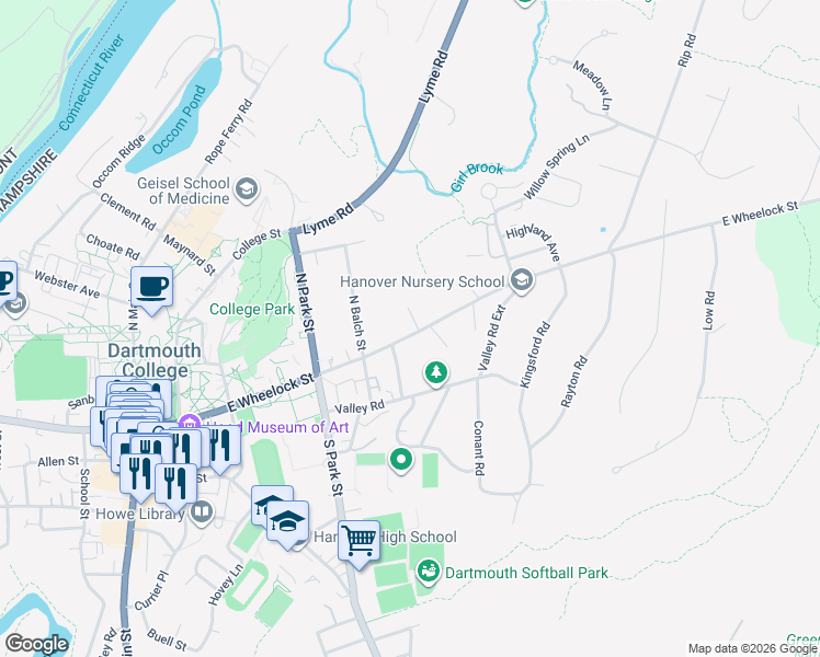 map of restaurants, bars, coffee shops, grocery stores, and more near 2 Smith Road in Hanover