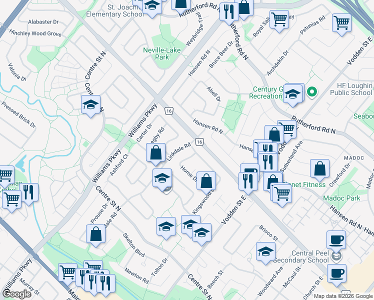 map of restaurants, bars, coffee shops, grocery stores, and more near in Brampton