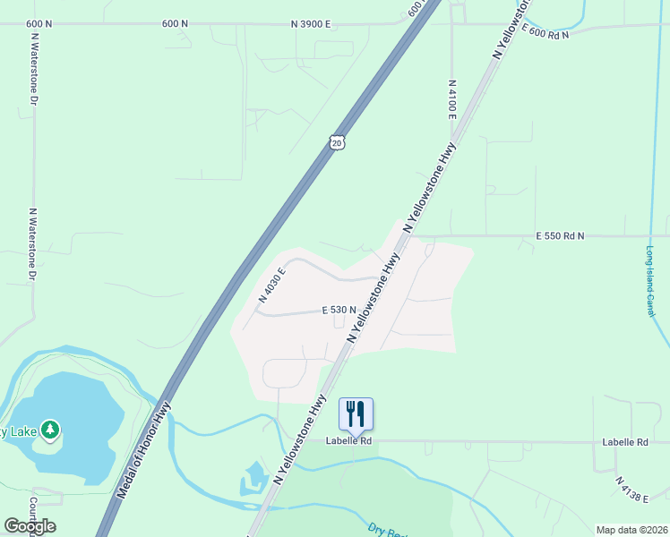 map of restaurants, bars, coffee shops, grocery stores, and more near 4045 East 540 North in Rigby