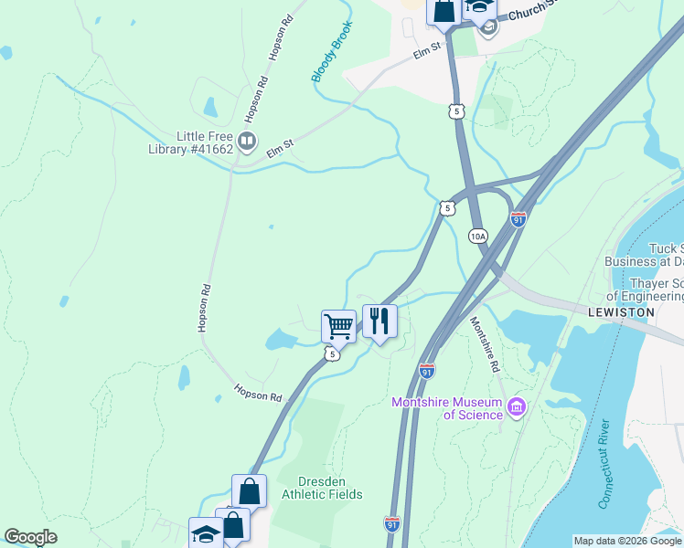 map of restaurants, bars, coffee shops, grocery stores, and more near 24 Tomahawk Lane in Norwich