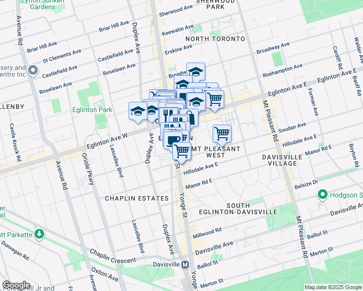 map of restaurants, bars, coffee shops, grocery stores, and more near 2181 Cowbell Lane in Toronto