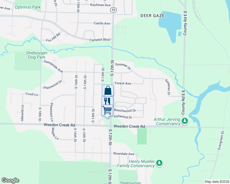 map of restaurants, bars, coffee shops, grocery stores, and more near 4327 South 12th Street in Sheboygan