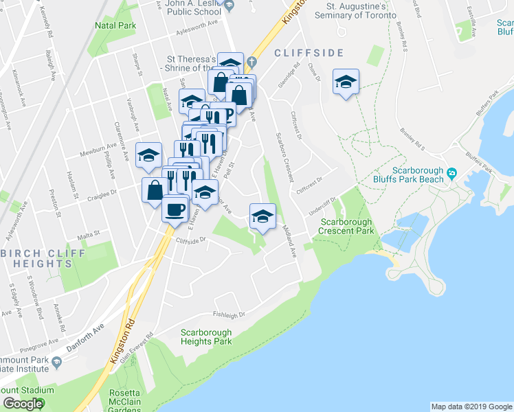 map of restaurants, bars, coffee shops, grocery stores, and more near in Toronto