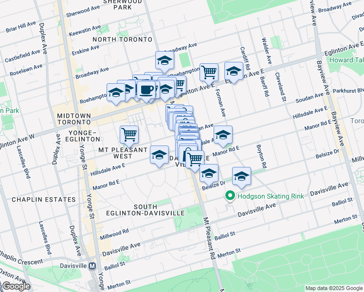 map of restaurants, bars, coffee shops, grocery stores, and more near in Toronto