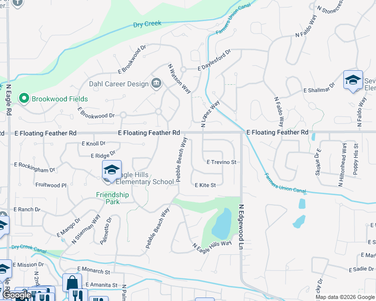 map of restaurants, bars, coffee shops, grocery stores, and more near 1149 North Watson Way in Eagle