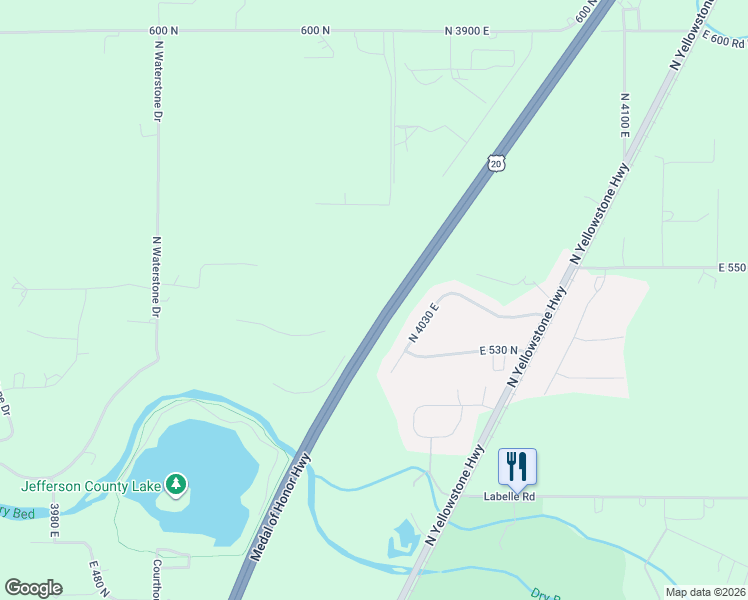 map of restaurants, bars, coffee shops, grocery stores, and more near 535 North 4030 East in Rigby