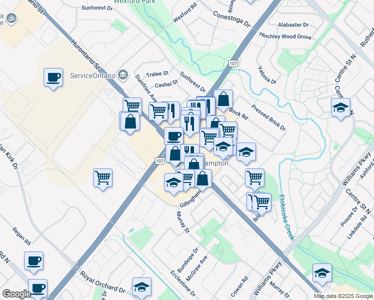 map of restaurants, bars, coffee shops, grocery stores, and more near 88 Quarry Edge Drive in Brampton