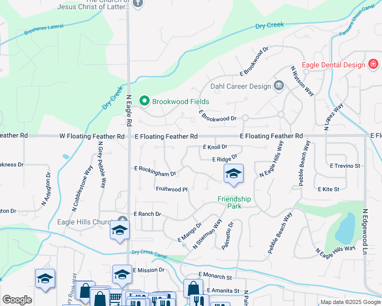 map of restaurants, bars, coffee shops, grocery stores, and more near 1214 N Macaile Way in Eagle