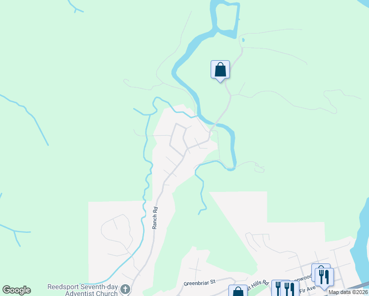 map of restaurants, bars, coffee shops, grocery stores, and more near 777 Evergreen Loop in Reedsport