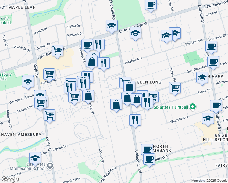 map of restaurants, bars, coffee shops, grocery stores, and more near 51 Lotherton Pathway in Toronto