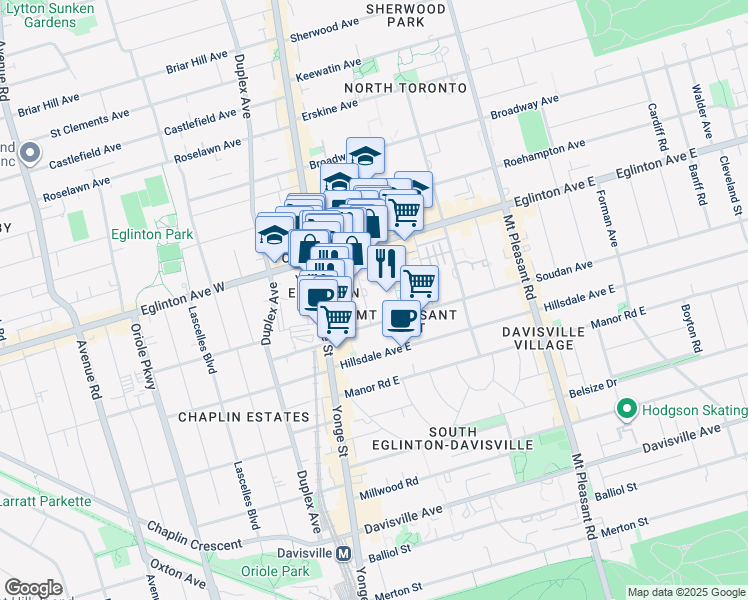 map of restaurants, bars, coffee shops, grocery stores, and more near in Toronto