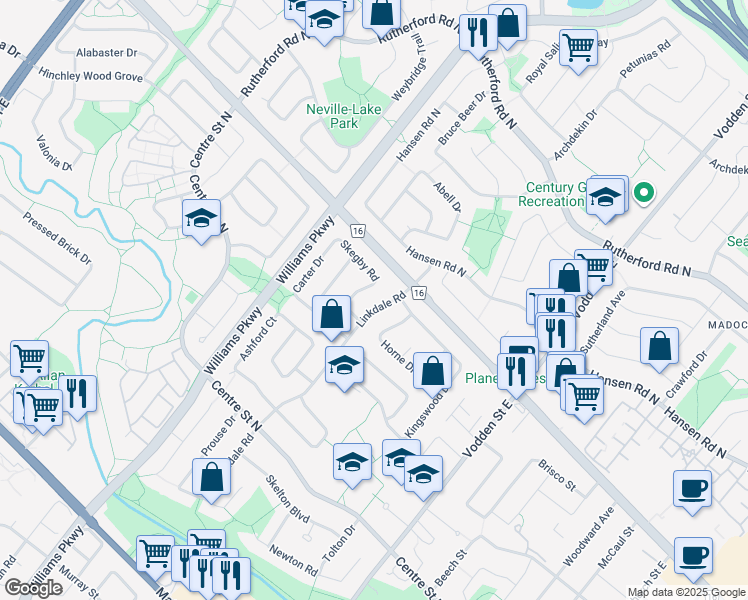 map of restaurants, bars, coffee shops, grocery stores, and more near 12 Skegby Road in Brampton