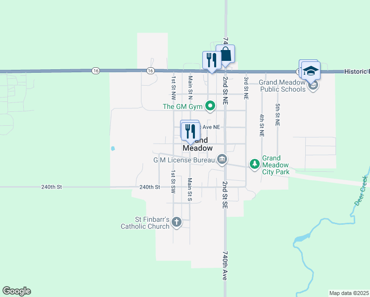 map of restaurants, bars, coffee shops, grocery stores, and more near in Grand Meadow