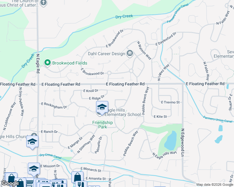 map of restaurants, bars, coffee shops, grocery stores, and more near 859 East Knoll Court in Eagle