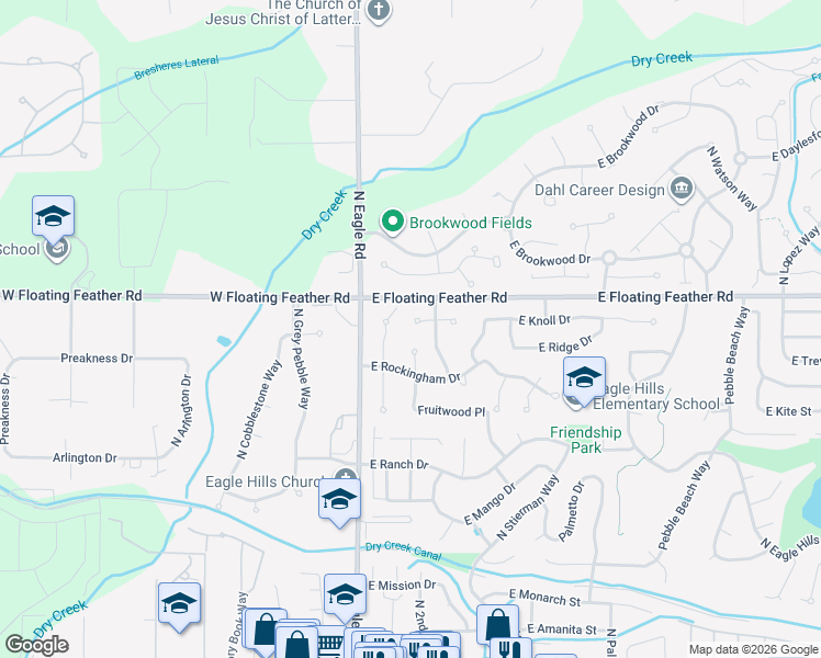 map of restaurants, bars, coffee shops, grocery stores, and more near 177 East Knoll Court in Eagle