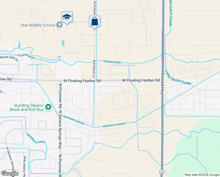 map of restaurants, bars, coffee shops, grocery stores, and more near 1460 North Pollard Lane in Star