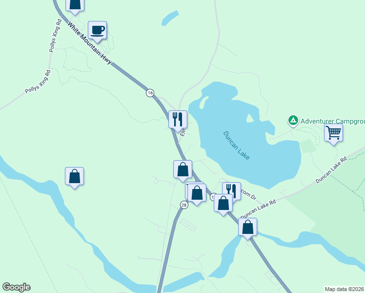map of restaurants, bars, coffee shops, grocery stores, and more near 954 New Hampshire 16 in Ossipee