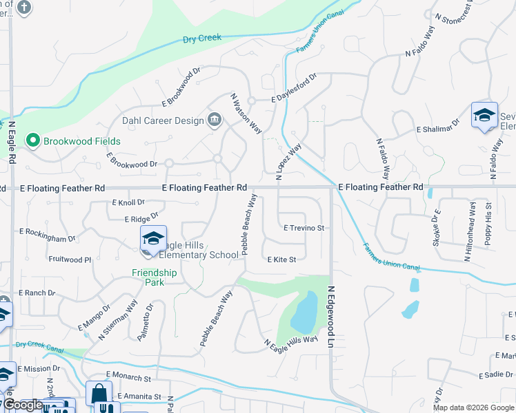 map of restaurants, bars, coffee shops, grocery stores, and more near 1149 North Watson Way in Eagle