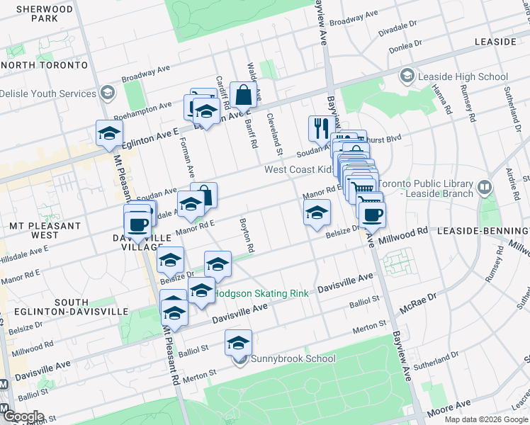 map of restaurants, bars, coffee shops, grocery stores, and more near in Toronto