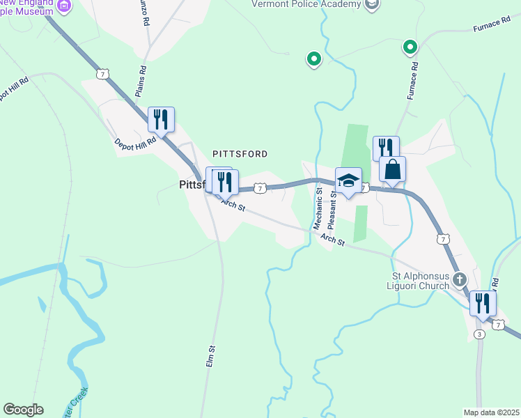 map of restaurants, bars, coffee shops, grocery stores, and more near 710 Arch Street in Pittsford