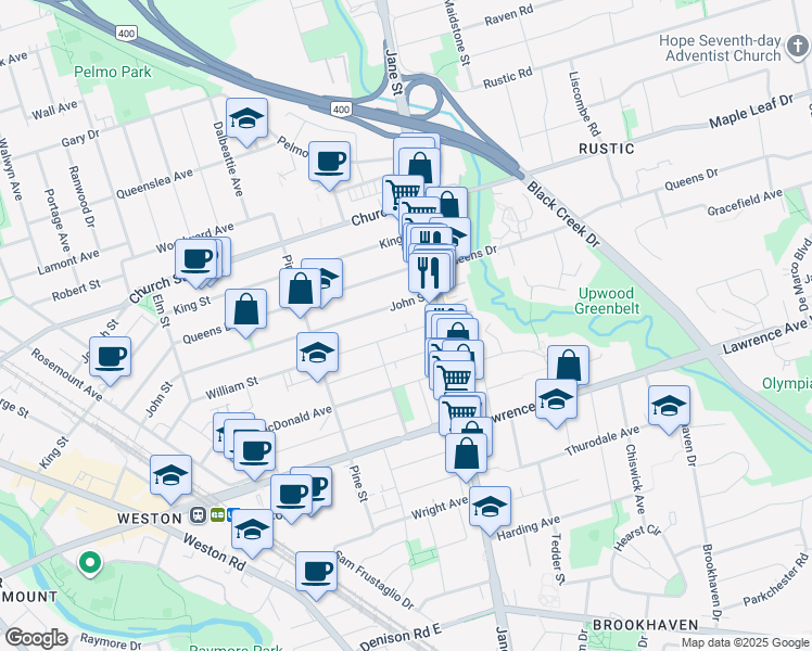 map of restaurants, bars, coffee shops, grocery stores, and more near in Toronto