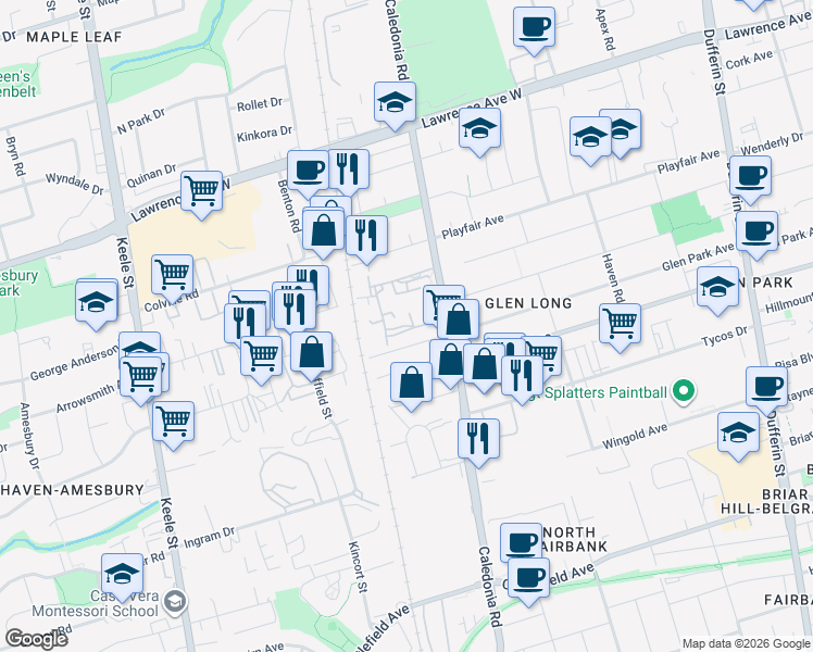 map of restaurants, bars, coffee shops, grocery stores, and more near 51 Lotherton Pathway in Toronto